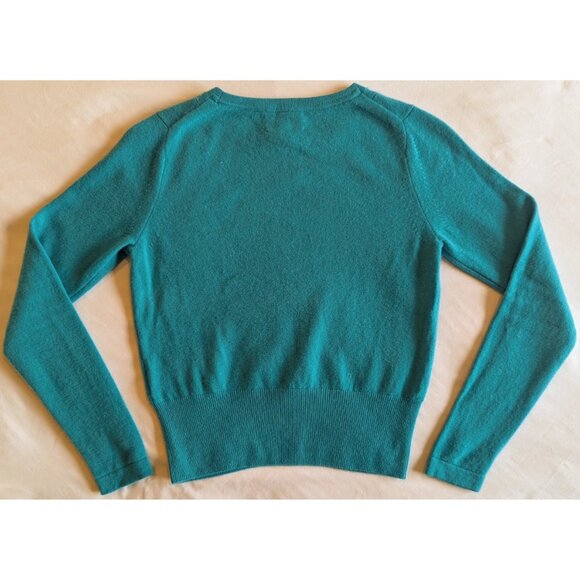 Pure Collection 100% Cashmere Teal Pullover Crewneck Cropped Sweater | 2 - Picture 3 of 4